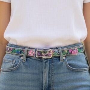 Vintage 80s Capezio USA Lace Overlay Floral Belt SZ M/L
